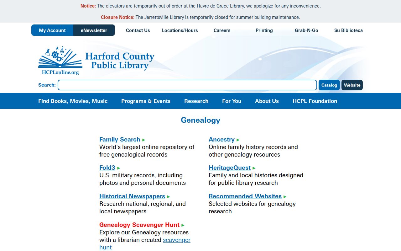 Bel Air South people directories library genealogy databases and Maryland Room resources